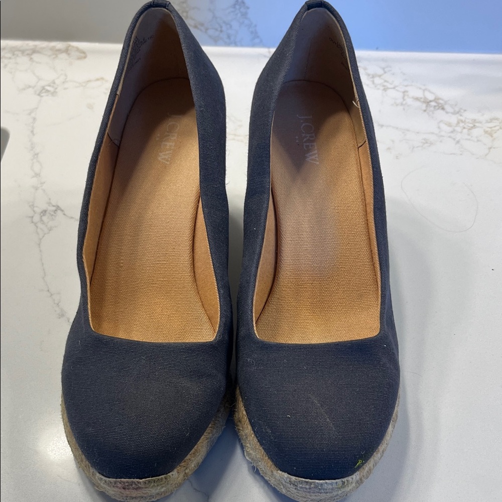 J. Crew Dark Blue Espadrille Wedges size 10.5